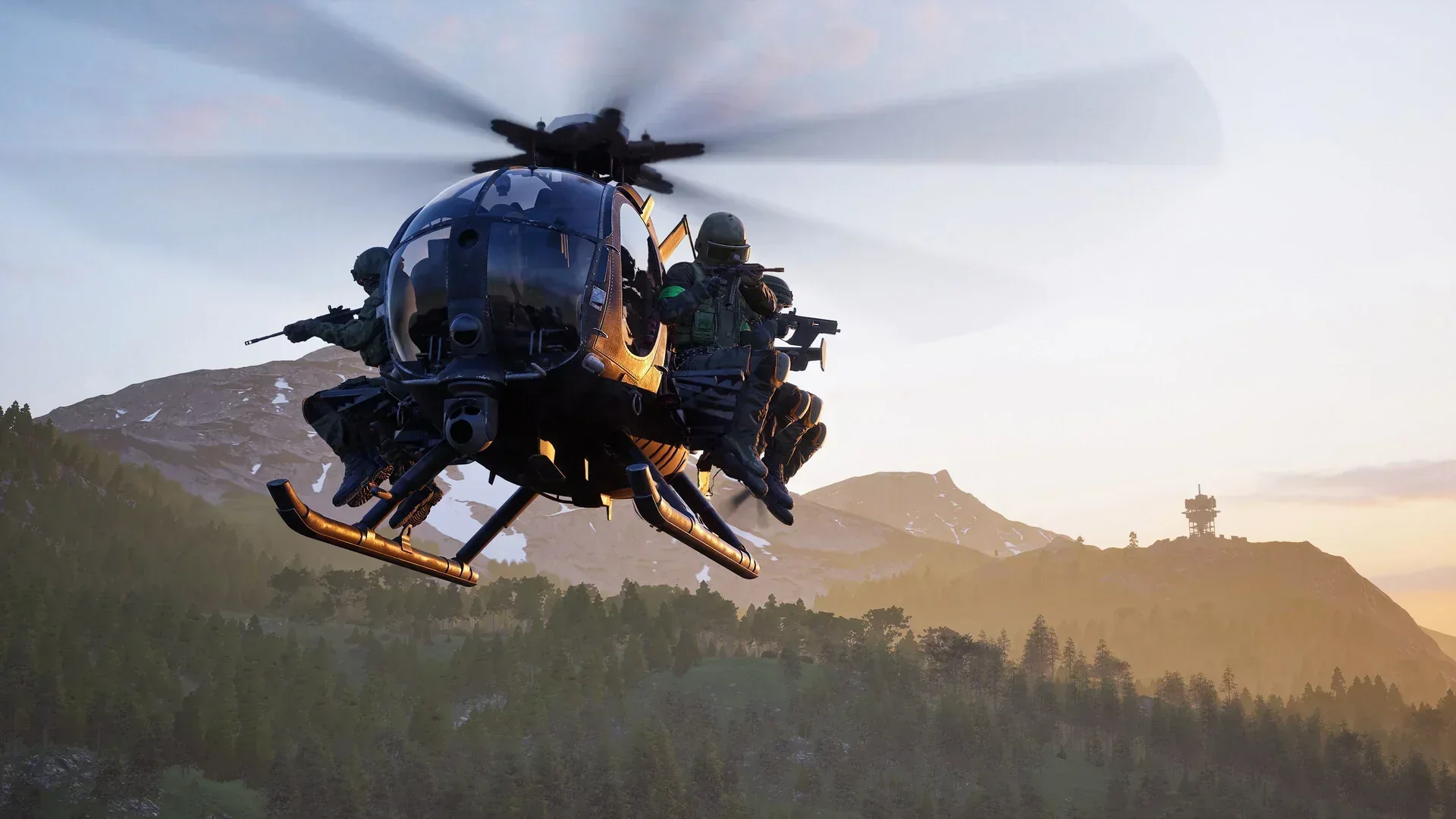 WARDOGS helicopter assault over a forested mountain battlefield